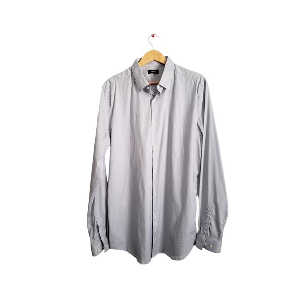 Theory Men's Cedrick Zino Graph-Check Dress Shirt Size 17L Blue - Picture 1 of 7